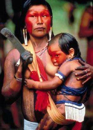 Kayapó mother and child in Brazil.